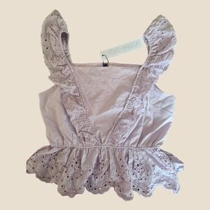 Koko+Mason Lavender Eyelet Peplum Sleeveless Ruffle‎ Blouse Purple Women Small